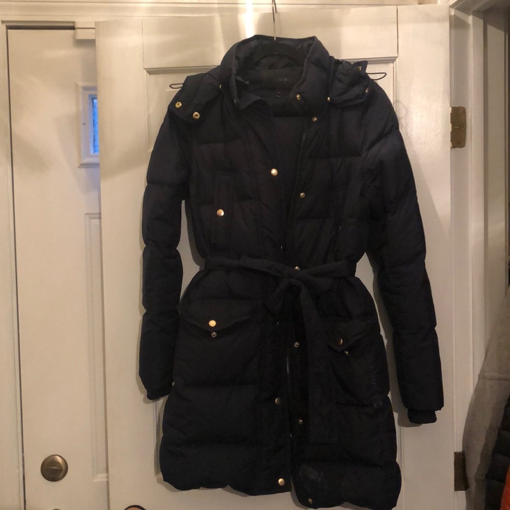 J.Crew Navy Puffer parka. Sz M